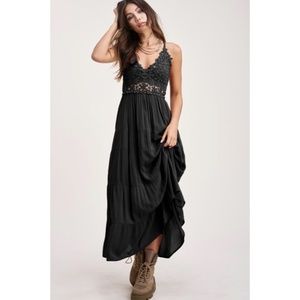 Burgundy Bohemian Floral Crochet Lace Trim Long Full Length Casual Maxi Dress